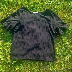 Polka Dot Black Short Sleeve Top Ruffle Sleeve